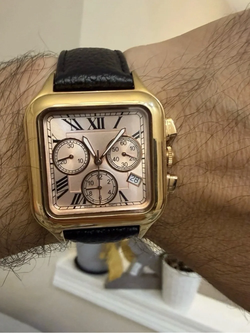 Bronzo Italia Square Chronograph Watch Rose Gold Plated Bronze Roman Numeral